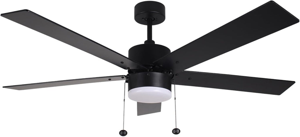 54 Inch Ceiling Fan with LED Light Matte Black Indoor/Outdoor Ceiling Fan with Pull Chain Dimmable 3-Color Temperature 3000K 4000K 5000K Reversible Motor for Bedroom Living Room Patio