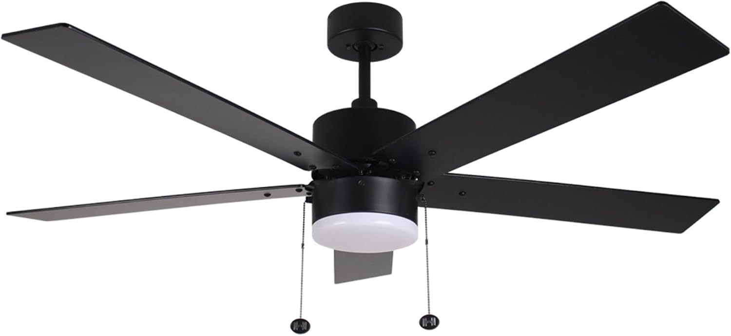 54 Inch Ceiling Fan with LED Light Matte Black Indoor/Outdoor Ceiling Fan with Pull Chain Dimmable 3-Color Temperature 3000K 4000K 5000K Reversible Motor for Bedroom Living Room Patio