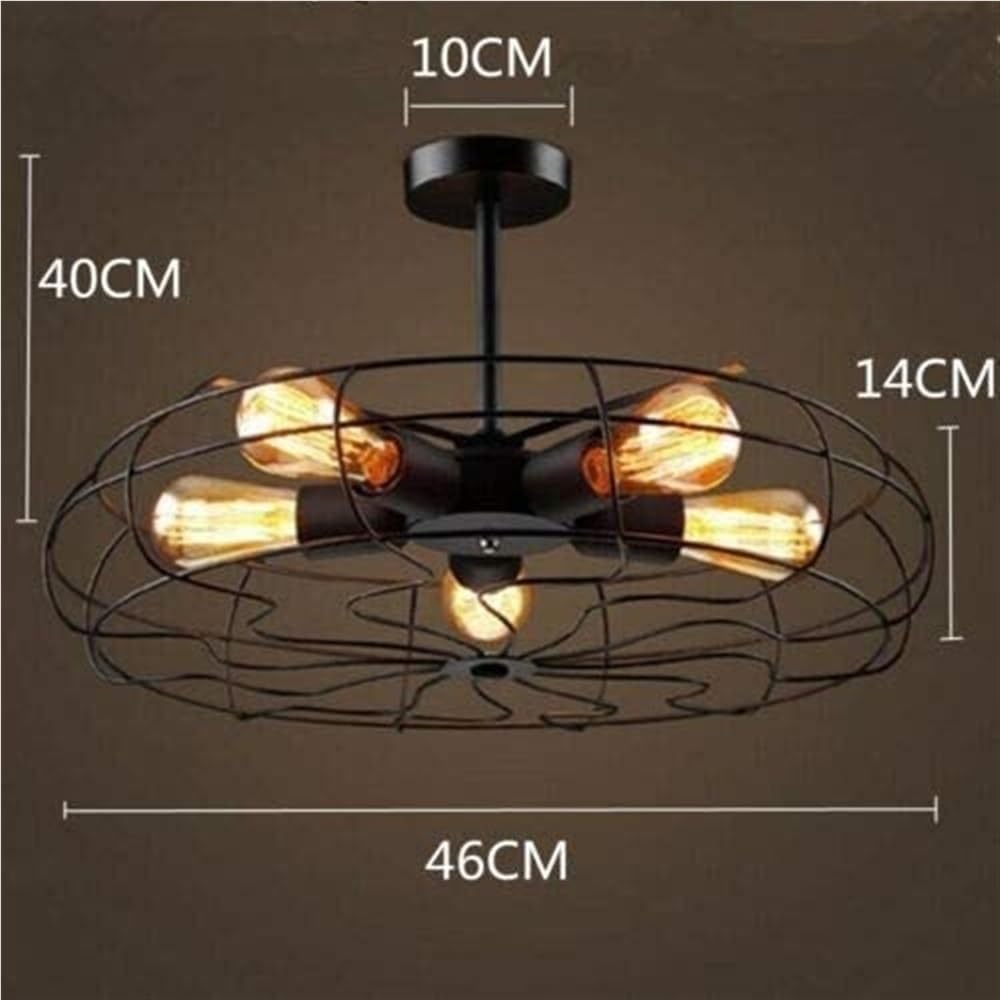 Industrial Semi Flush Mount Ceiling Light,Vintage Metal Cage Chandelier, Retro Fan Blade Design Hanging Lighting Fixture, for Kitchen Island, Dining Room