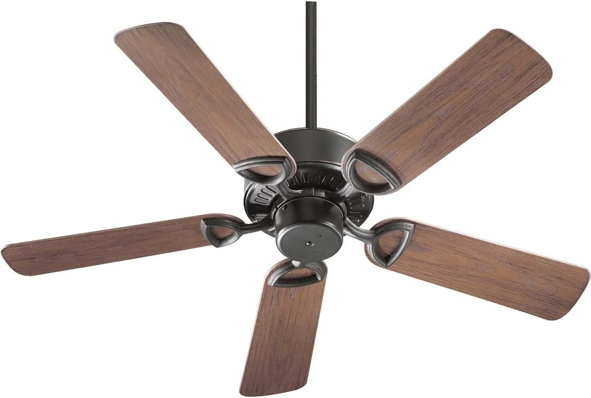 Quorum International Estate Patio 42″ Indoor/Outdoor Ceiling Fan | Old World Oiled Bronze Finish | 5 Walnut Blades | 3-Speed Reverse Motor | Wet-Rated | Includes Downrods | Model 143425‑95