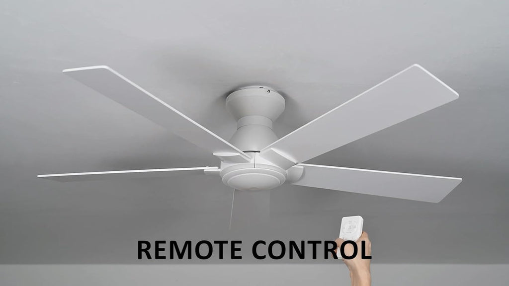 Carro 52 Inch Flush Mount Ceiling Fan without Lights, White Ceiling Fan with Remote Low Profile, 10-Speed Reversible DC Motor, 5 Dual Finish Blades, Indoor for Bedroom