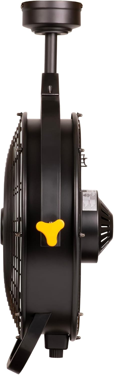 MULE GARAGE FAN, CEILING MOUNTED PLUG-IN CORD, 3 SPEED, POWERFUL 3000 CFM, INCLUDES 6-IN AND 12-IN DOWNRODS BLACK/YELLOW