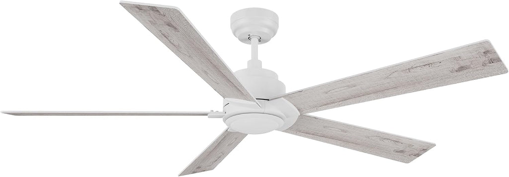 Carro 60 Inch Ceiling Fan without Lights, White Ceiling Fan with Remote Low Profile, 10-Speed Reversible DC Motor, 5 Wood Finish Blades, Indoor, for Bedroom