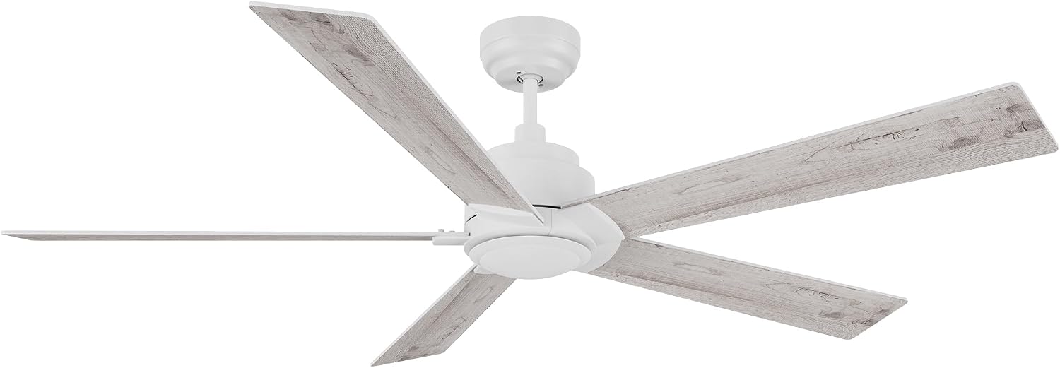 Carro 60 Inch Ceiling Fan without Lights, White Ceiling Fan with Remote Low Profile, 10-Speed Reversible DC Motor, 5 Wood Finish Blades, Indoor, for Bedroom
