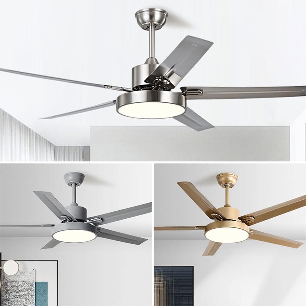 42 Inch Stainless Steel Ceiling Fan Light 5-Blade Outdoor Ceiling Fans for Patios Modern Ceiling Fans with Lights and Remote Mute Flush Mount Ceiling Fans with Lights for Bedroom