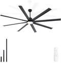 Minislak 84 lnch lndustrial Celing Fan with Light and Remote Control,Large Celing Fan with 8 Black Aluminum Blades,6 Speed Noiseless DC Motor,Wet Rated Indoor Outdoor Ceiling Fans for Patio,exterior.