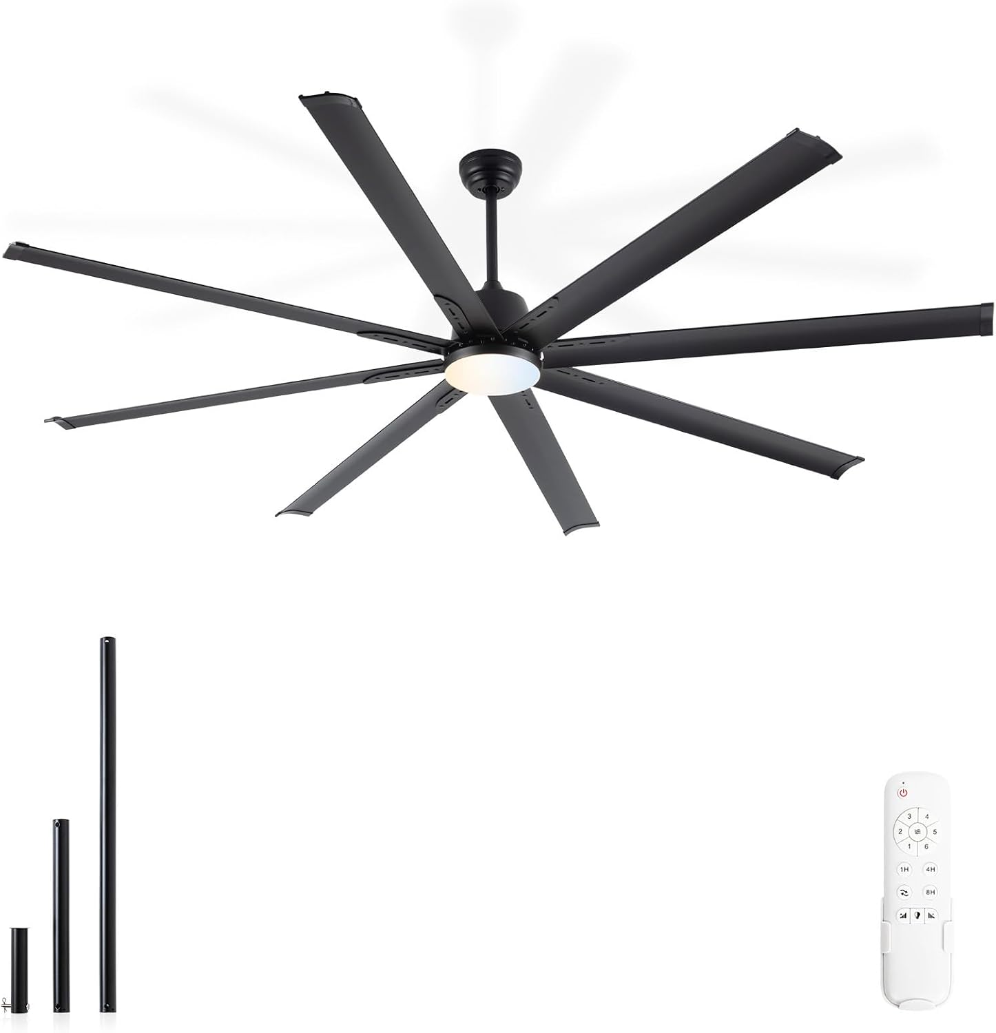 Minislak 84 lnch lndustrial Celing Fan with Light and Remote Control,Large Celing Fan with 8 Black Aluminum Blades,6 Speed Noiseless DC Motor,Wet Rated Indoor Outdoor Ceiling Fans for Patio,exterior.