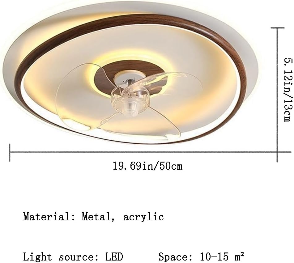 Vintage-Style Retro Fan Ceiling Lamp with Acrylic Shade Flat Lighting Oscillating Quiet Operation Round Ceiling Lights for Living Room Suitable for Study and Dining Room