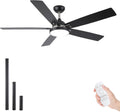 60 inch Outdoor Ceiling Fans for Patios with Light, Modern Black Ceiling Fan with Light and Remote, Quiet Reversible DC Motor, Damp Rated Large Airflow Ceiling Fan for Exterior House Porch Gazebo