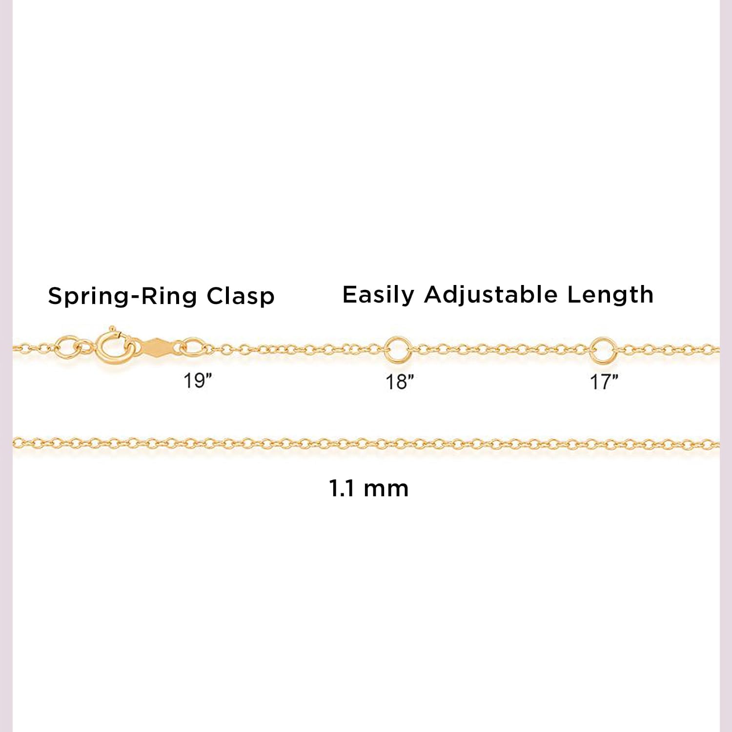 Jewelili 10K Yellow Gold or 10K White Gold or Sterling Silver 1.0mm Cable Chain Necklace with Spring-ring Clasp |17', 18', 19' (inches) Extendable Length