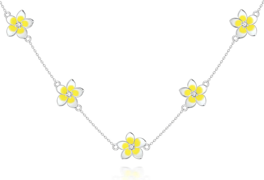 Diamond Plumeria Necklace for Women 925 Sterling Silver 1.2mm Cable Chain and Pendant with Lab Grown Diamond Plumeria Jewelry Gifts