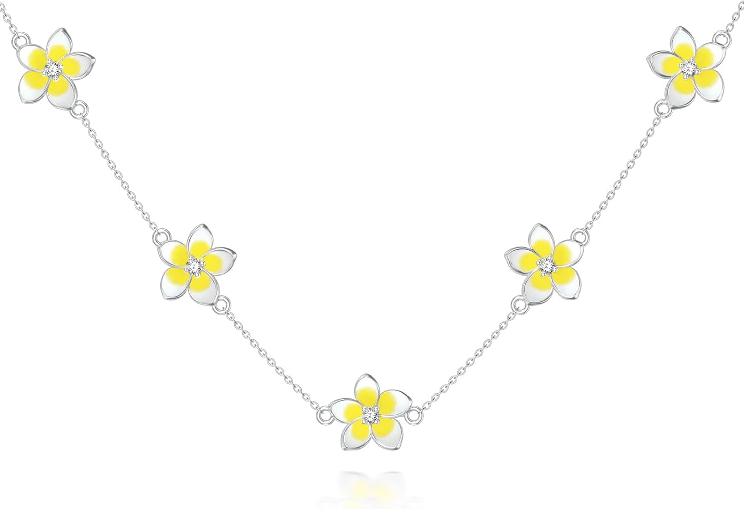 Diamond Plumeria Necklace for Women 925 Sterling Silver 1.2mm Cable Chain and Pendant with Lab Grown Diamond Plumeria Jewelry Gifts