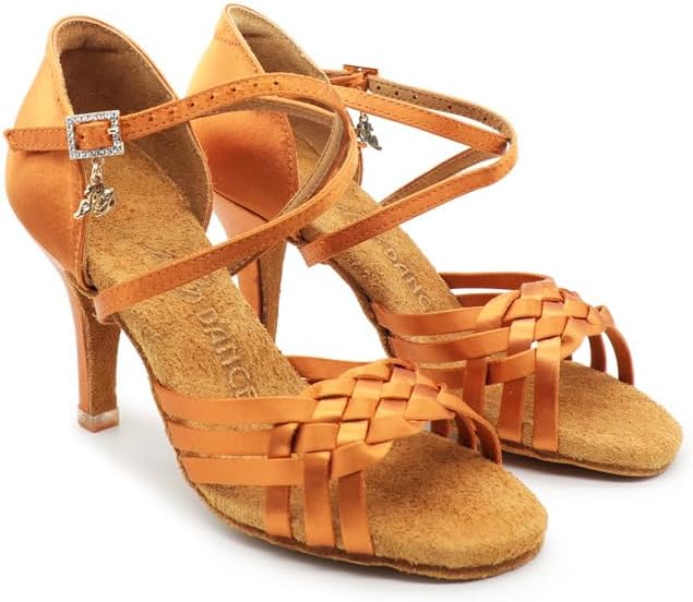 Professional Latin Dance Shoes Salsa Jazz Flamenco Practice Sandals High Heel Ballroom Dancing Shoes for Women Satin #2360-1