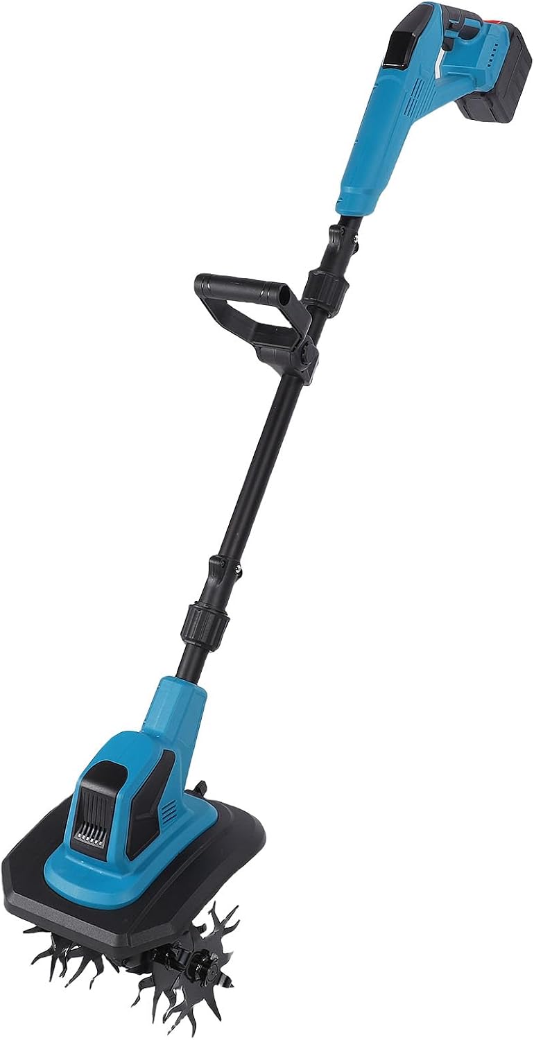 Cordless Electric Tiller Cultivator Garden Tiller 360RPM Powerful Motor 6Ah Battery Lightweight Ergonomic Design Adjustable Handle for Gardening Planting Cultivating (US Plug)