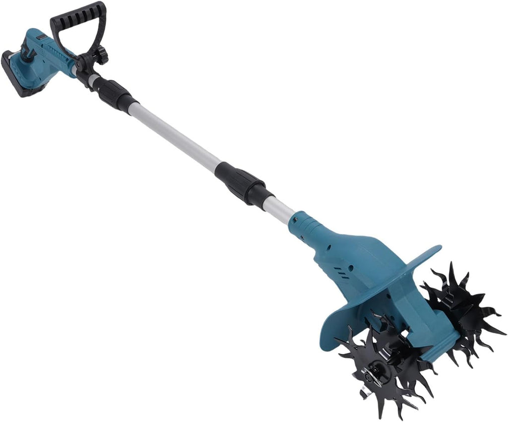 Asixxsix Cordless Tiller, 500W 330RPM Electric Tiller with 2 5000mAh Battery, 3 Sections Folding, Digital Display, 9' Width and 6.3' Depth, Rototiller Lawn, Gardening, Cultivation (US Plug)