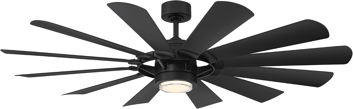 Modern Forms Wyndmill Smart Indoor and Outdoor 12-Blade Ceiling Fan 65in Matte Black 2700k LED Light Kit and Remote Control works with Alexa and iOS or Android App