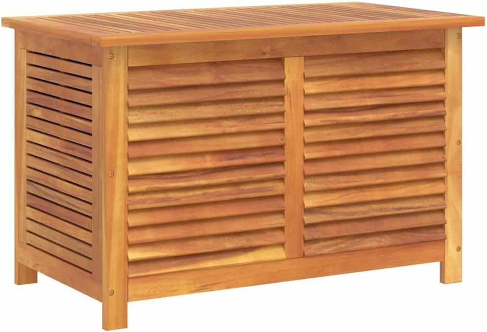 Wooden Patio Storage Box Outdoor Storage Container with Louver for Patio Furniture Cushions, Teak Wood Deck Box, 35.4'x19.7'x22' Solid Wood Acacia,-349