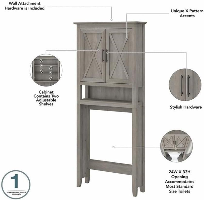 Bush Home Key West Over The Toilet Storage Cabinet in Driftwood Gray