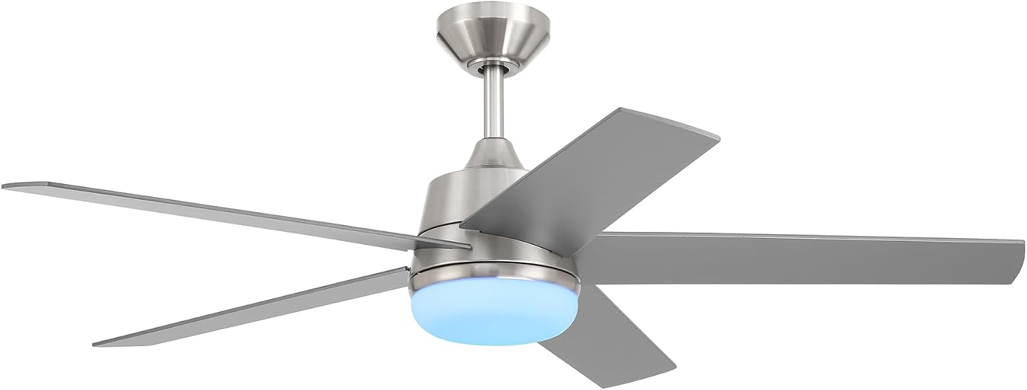 DESIGNERS FOUNTAIN Astrea Smart Ceiling Fan with Lights, 52 Inch LED Light Indoor Outdoor 5-Blade Fan, Remote Control, RGB, Brushed Nickel, FS-ATR52RGB-BN