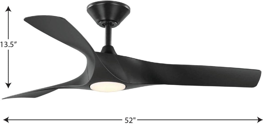 Ryne Collection 52-Inch 3-Blade Matte Black LED Transitional Indoor/Outdoor DC Ceiling Fan