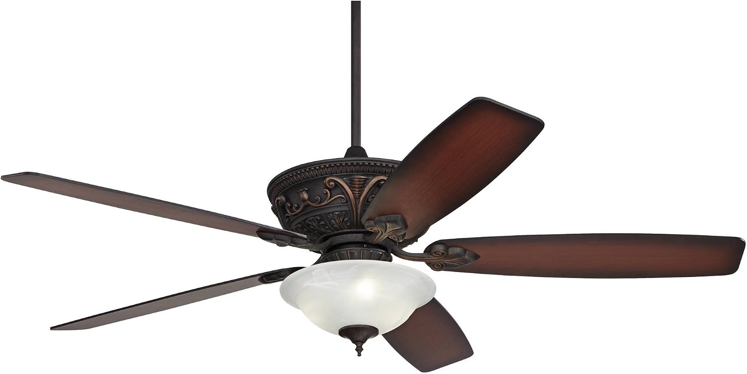 Casa Vieja 60' Montego Industrial Rustic Indoor Ceiling Fan with LED Light Oil Rubbed Bronze Teak Alabaster Glass Bowl for Living Kitchen Home Kids Room Office Bedroom Family Dining House