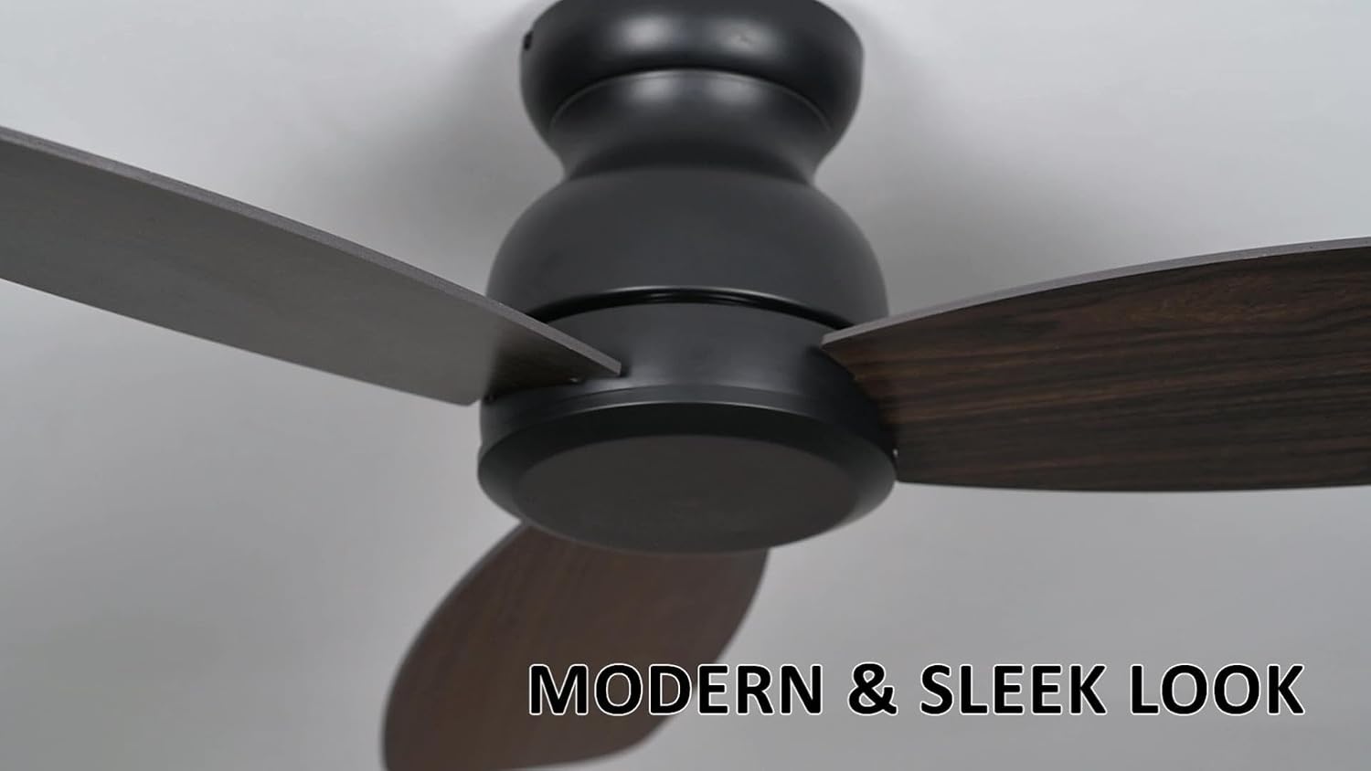 Carro 44 Inch Flush Mount Ceiling Fan without Lights, Black Ceiling Fan with Remote Low Profile, 10-Speed Reversible DC Motor, 3 Dark Walnut Finish Blades, Indoor for Bedroom