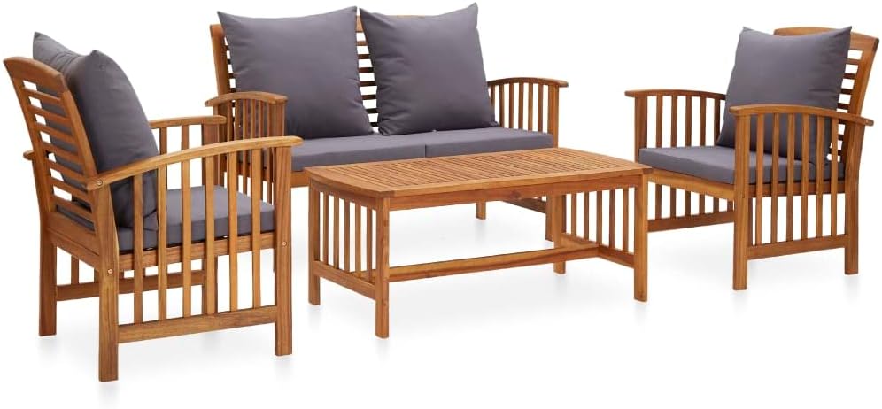 4 Piece Patio Furniture Sofa Set with Cushions, Outdoor Solid Acacia Wood Patio Conversation Table Chair Set for Garden, Backyard, Poolside,-516