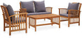 4 Piece Patio Furniture Sofa Set with Cushions, Outdoor Solid Acacia Wood Patio Conversation Table Chair Set for Garden, Backyard, Poolside,-516