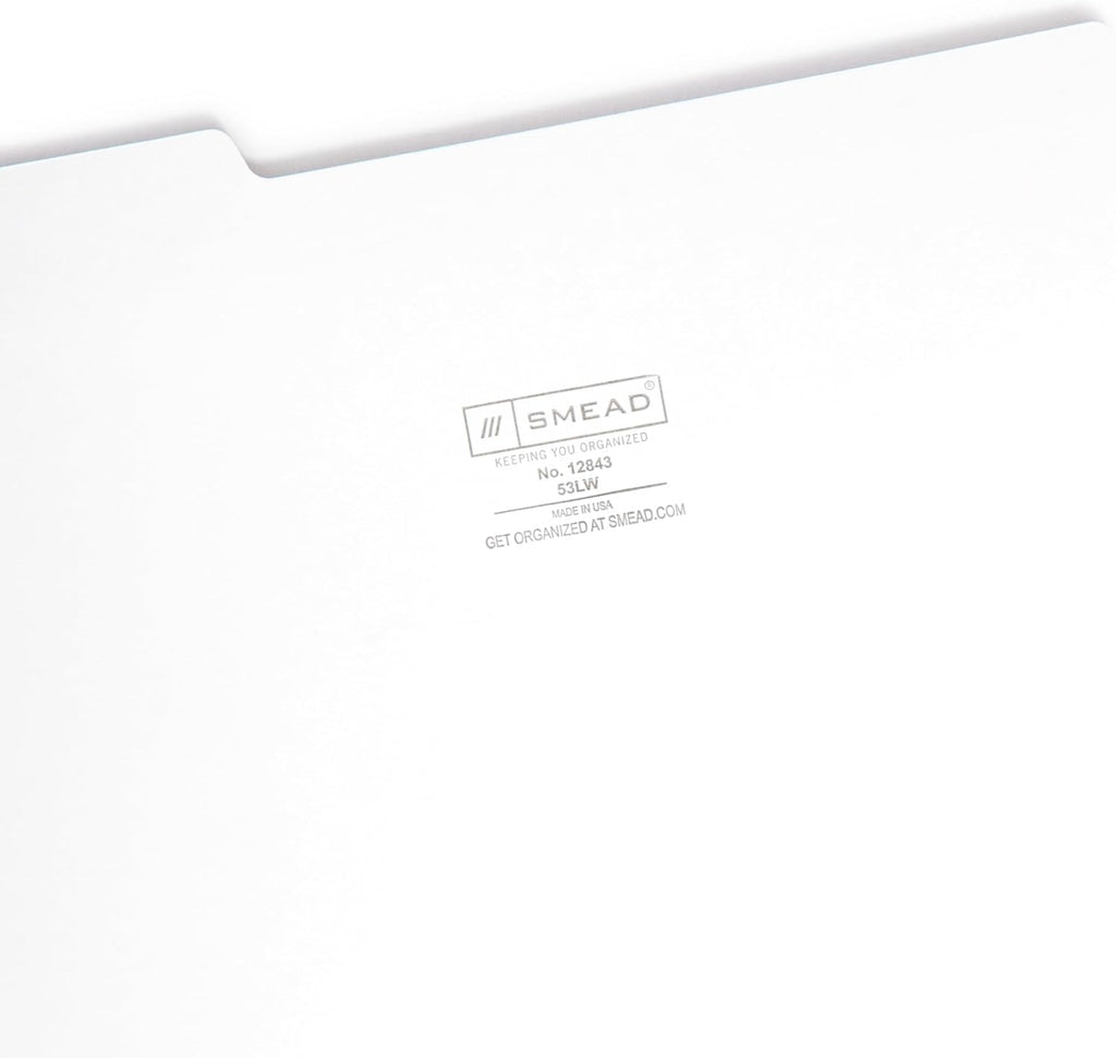 Smead Standard File Folders, White, 1/3-Cut Tabs, Letter Size (12843)| (Pack of 500)
