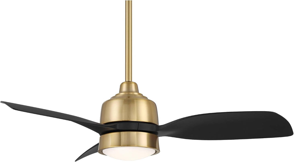 Casa Vieja 36' Verdin Modern Indoor Outdoor Ceiling Fan 3 Blade LED Light Remote Control Brass Finish Black Blades Bedroom Living Room Kitchen Garage Dining Damp Rated Decorative Dimmable Office