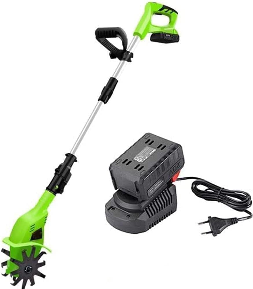 MekUk Garden Tiller & Cultivator Cordless Tiller Cultivator, 10cm Working Width, 25cm Tilling Depth, Electric Tiller for Gardening for Garden Care Compacted Soils and Lawn Yard
