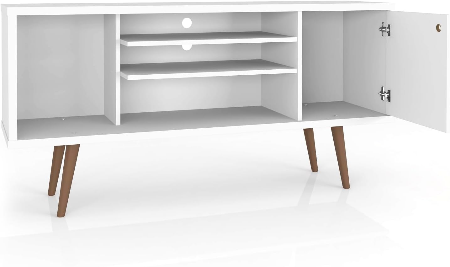 Manhattan Comfort Liberty Mid Century Modern TV Stand for Televisions up to 50 Inches, Bedroom and Living Room Entertainment Center with Storage, Shelves, and Cabinet, 53' Wide, White/3d Print
