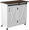 SEI Furniture - Leshire Barn-Door Kitchen Cart - White - Engineered Wood & Iron Metal - Farmhouse Design - Ideal for Kitchens, Kitchen Islands, Pantries, 35' W x 18' D x 35.75' H (KA1068834)