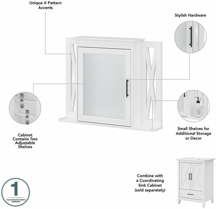 Bush Home Key West 48W Double Vanity Set with Sinks and Medicine Cabinets in White Ash