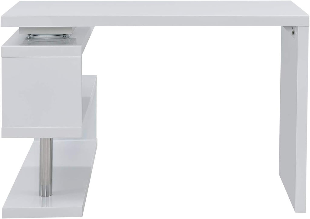 SEI Furniture Yates Multifunctional Corner/L Desk w/ Shelves, White-chrome