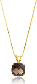 MAX + STONE Cushion Cut Gemstone Necklace | 8mm Solitaire Birthstone Necklace for Women | Gemstone Pendant Necklaces with 18 inch Box Chain