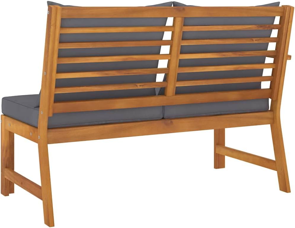 Wooden 2-Seater Patio Bench with Dark Gray Cushion, Outdoor Solid Acacia Wood 2-Seater Sofa Seat for Garden, Deck, Backyard,-713