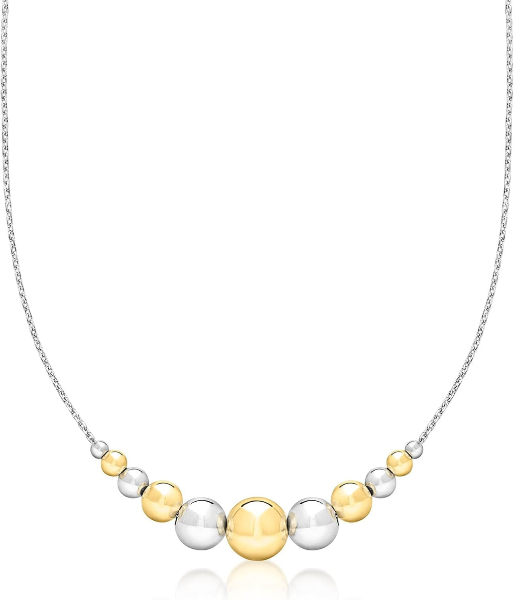 Ross-Simons Italian Sterling Silver and 18kt Gold Over Sterling Graduated Bead Cable-Chain Necklace. 18 inches