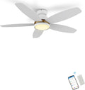 SMAAIR 48' Smart Ceiling Fan with Light, Low Profile Modern Ceiling Fan with Remote/APP/Voice Control via Alexa/Google Assistant/Siri,10 Speed, Flush Mount, Reversible DC Motor,5 Plywood Blades, White