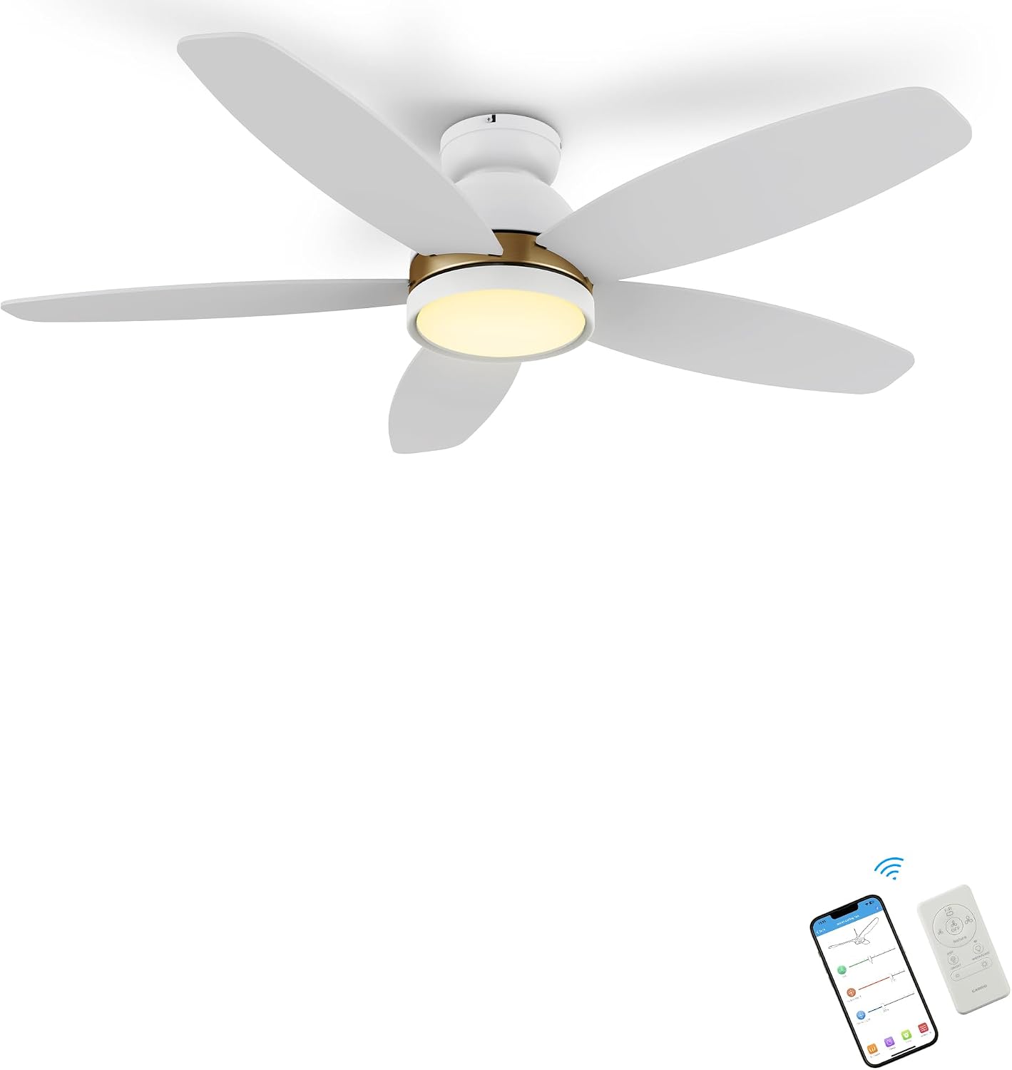 SMAAIR 48' Smart Ceiling Fan with Light, Low Profile Modern Ceiling Fan with Remote/APP/Voice Control via Alexa/Google Assistant/Siri,10 Speed, Flush Mount, Reversible DC Motor,5 Plywood Blades, White