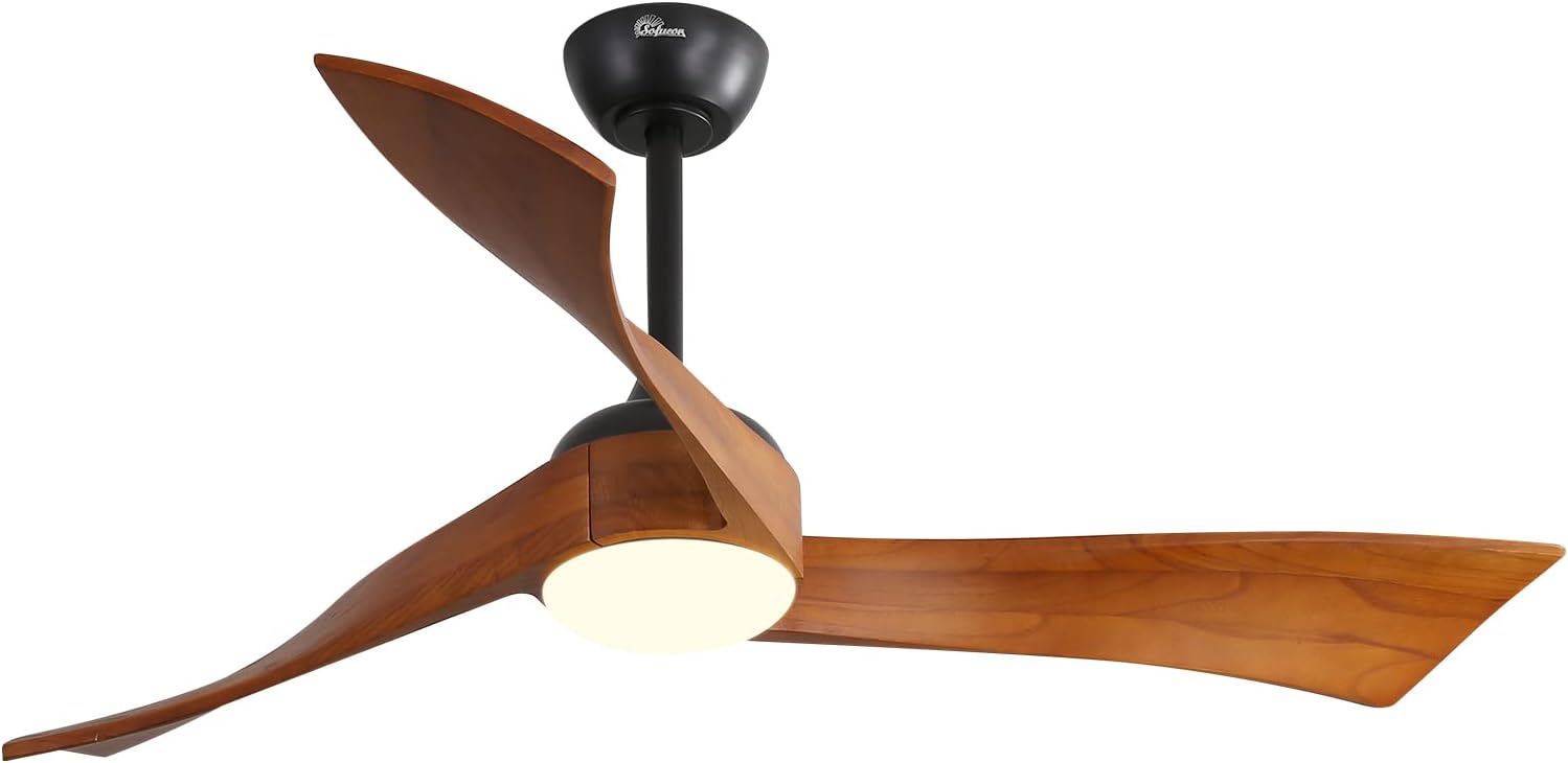 Sofucor 52 inch Ceiling Fans with Lights and Remote, Indoor/Outdoor Ceiling Fan with Light, Quiet DC Reversible, Low Profile Ceiling Fan Light, Solid Wood 3 Blade Ceiling Fans for Bedroom Farmhouse