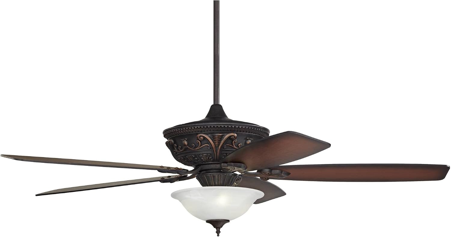 Casa Vieja 60' Montego Industrial Rustic Indoor Ceiling Fan with LED Light Oil Rubbed Bronze Teak Alabaster Glass Bowl for Living Kitchen Home Kids Room Office Bedroom Family Dining House