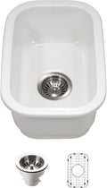 Houzer Platus White Fireclay Kitchen Sink: 13 Inch Undermount Single Bowl Rectangle Sink with Strainer & Grid, Durable & Versatile, Essential for Home & Apartment: PTB-1318 WH-C