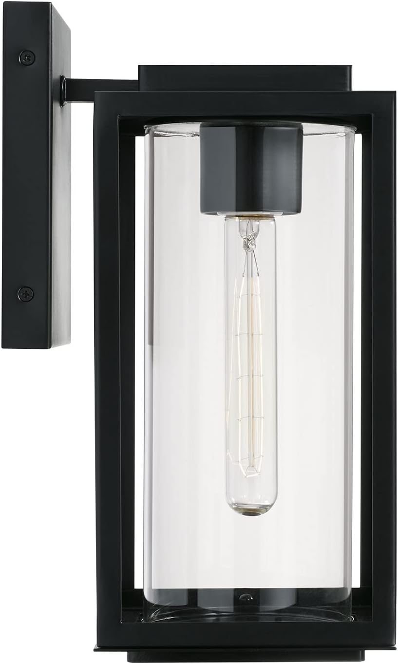 Austin Allen AA1018MB Kessler Modern Clear Glass Outdoor Wall Sconce, 1-Light 100 Watt, 13' H x 6' W, Matte Black