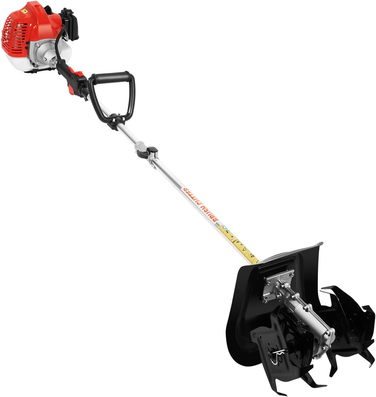 42.7cc 2 Stroke Tiller Cultivator, Gas Powered Rototiller Handheld Garden Rototiller, Garden Farm Tiller Cordless Andlong Pole Design for Garden Scarifying and Weeding, Silver