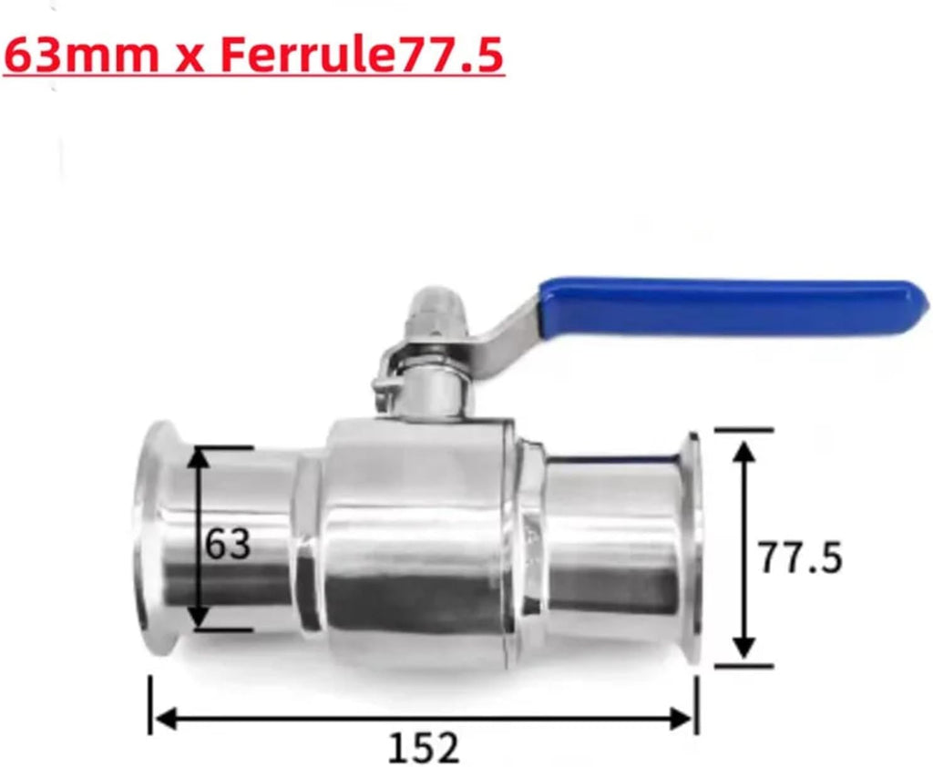 304 stainless steel quick-loading ball valve quick-opening clamp clamp type straight-through manual valve(63mm x Ferrule77.5)
