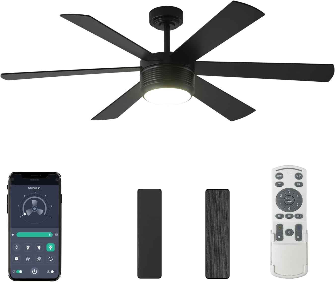 SHOWDI Black Ceiling Fans with Lights and Remote, Quick Installation, 56 in | 2 Blade Color, Metal Material, App Remote Control, Timer, Reversible, 3CCT, Dimmable for Bedroom, Living room, Indoor