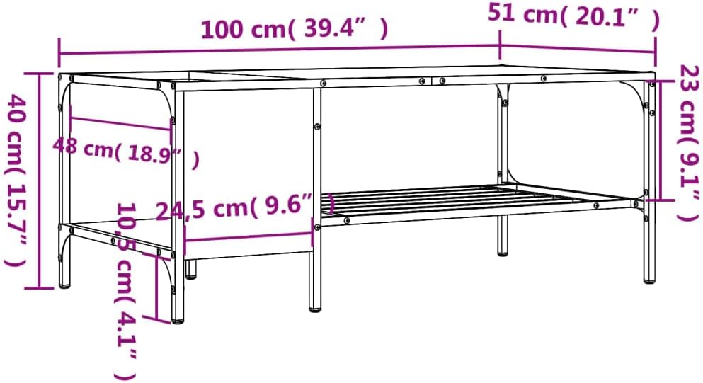 Coffee Table with Rack, Modern Living Room Center Table for Home Office, Black 39.4'x20.1'x15.7' Engineered Wood,-340
