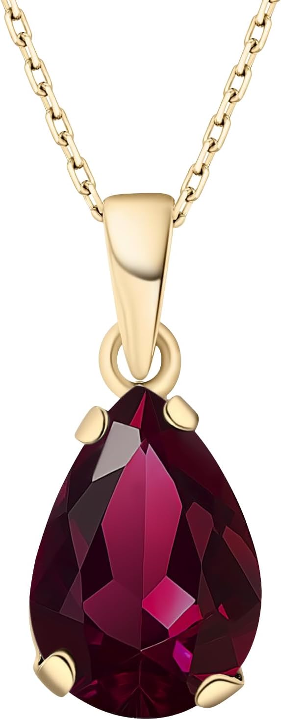 14K Gold Plated Gemstone Necklace for Women - Birthestone Teardrop Necklace - Gold Jewelry for Women - Dainty Gold Necklace - Everyday Necklaces - Gold Necklaces for Women