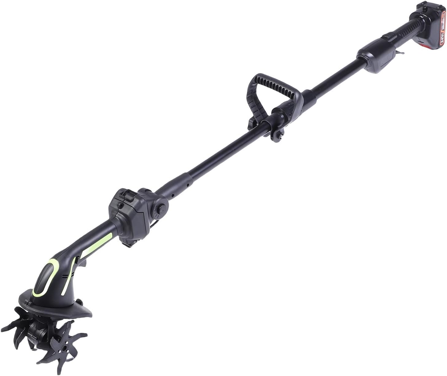 Zyyini Cordless Tiller, Rechargeable Electric Garden Cultivator, Pole Length 51.2 Inch, with 2 X 1500mAh Batteries, for Loosening Soil Weeding Lawn Gardening (US Plug)